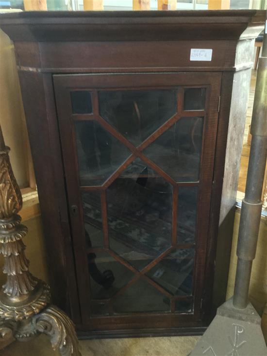 George III style mahogany glazed hanging corner cupboard